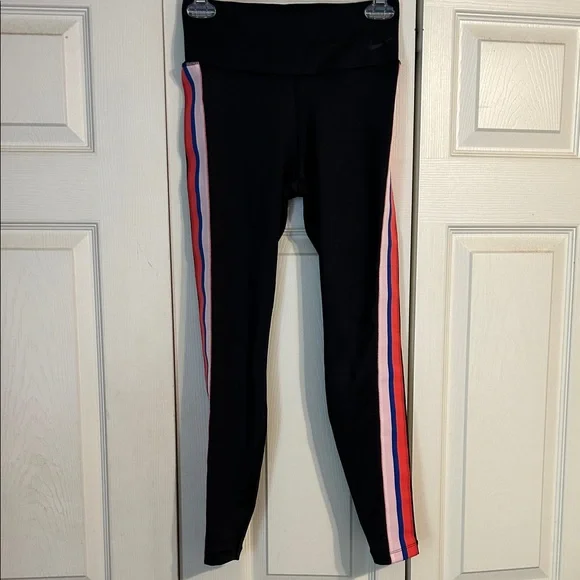 NIKE Power Victory 7/8 Training Leggings Black Coral Blue Stripes Small Athletic - Picture 2 of 10